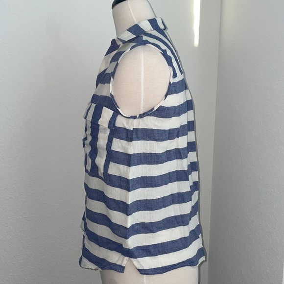 ZARA BASIC striped blue and white v neck button down tank top in sz small - Picture 6 of 9